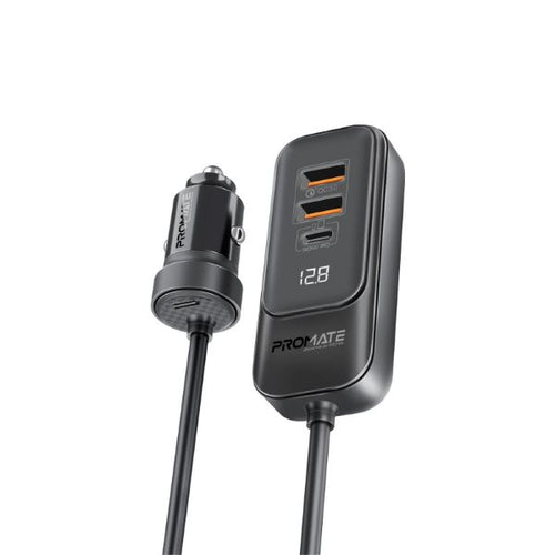 GEARHUB-120W - PROMATE GEARHUB-120W - 120W In-Car Device Charger Backseat 3 Port Charging Hub. Includes 2x USB-C & 2x USB-A