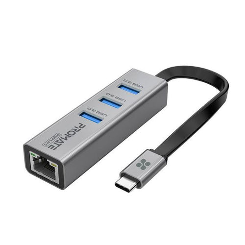 GIGAHUB-C-GRY - PROMATE GIGAHUB-C-GRY - Multi-Port Hub w/ Ethernet Port & USB-C Connect 3x USB-A 3.0 Ports 1000Mbps