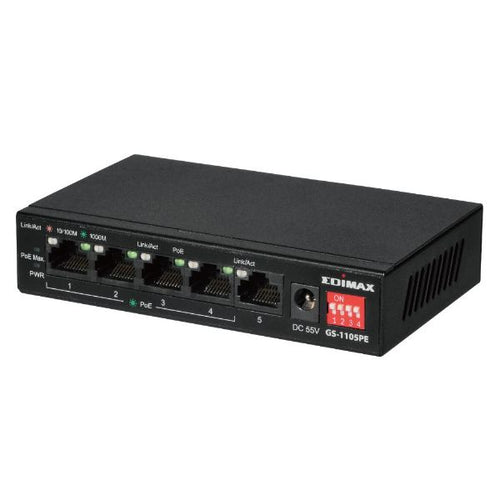 GS-1105PE - EDIMAX GS-1105PE - 5 Port 10/100/1000 Gigabit Ethernet w/ 4x PoE+ Ports & DIP Switch