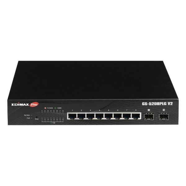 EDIMAX GS-5208PLGV2 - 10 Port Gigabit Long Range PoE+ Web Smart Switch 2 SFP Ports
