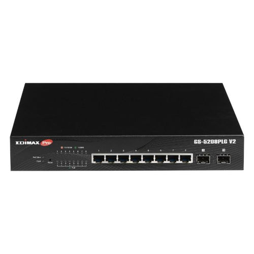 GS-5208PLGV2 - EDIMAX GS-5208PLGV2 - 10 Port Gigabit Long Range PoE+ Web Smart Switch 2 SFP Ports