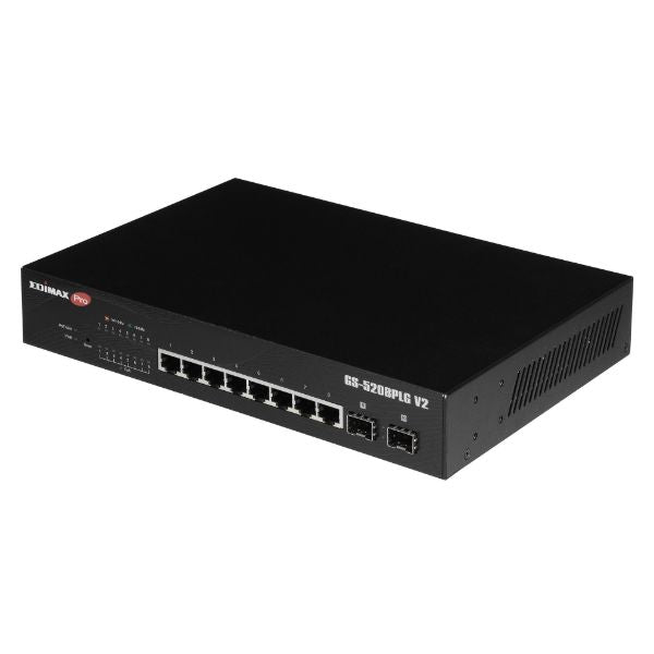 EDIMAX GS-5208PLGV2 - 10 Port Gigabit Long Range PoE+ Web Smart Switch 2 SFP Ports