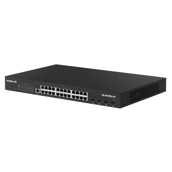 EDIMAX GS-5424PLXV2 - 24 Port Gigabit PoE+ Web Smart Surveillance Switch w/ 4 Port 10GbE SFP+ Uplinks.