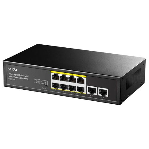 GS1010P - CUDY GS1010P - 8-Port Gigabit Unmanaged PoE+ 120W Desktop Switch w/ 2 Gig Uplink Ports. 8x GbE