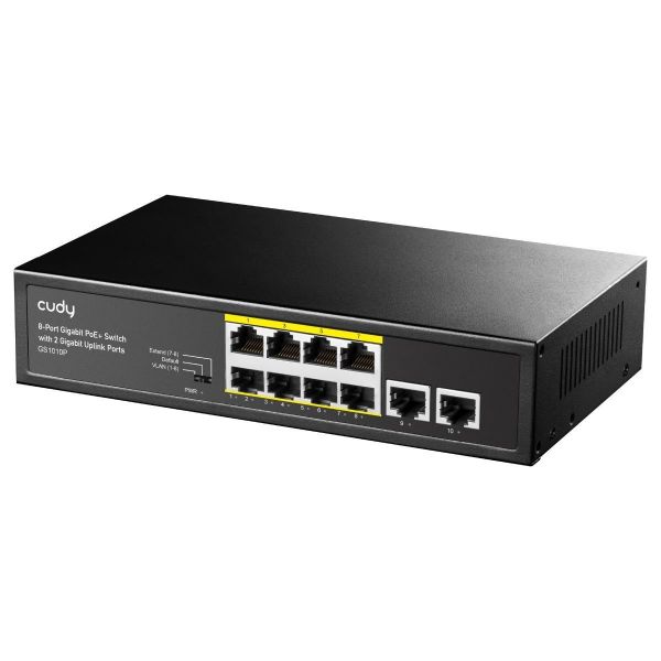 CUDY GS1010P - 8-Port Gigabit Unmanaged PoE+ 120W Desktop Switch w/ 2 Gig Uplink Ports. 8x GbE