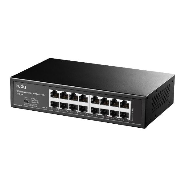 GS1016E - CUDY 16-Port Gigabit Managed Desktop Switch in Metal Case. 16x 10/100/1000M RJ45 Ports, IGMP Snooping, Loop Detection / Prevention, 802.1p/DSCP QoS, Power Saving, Plug & Play.