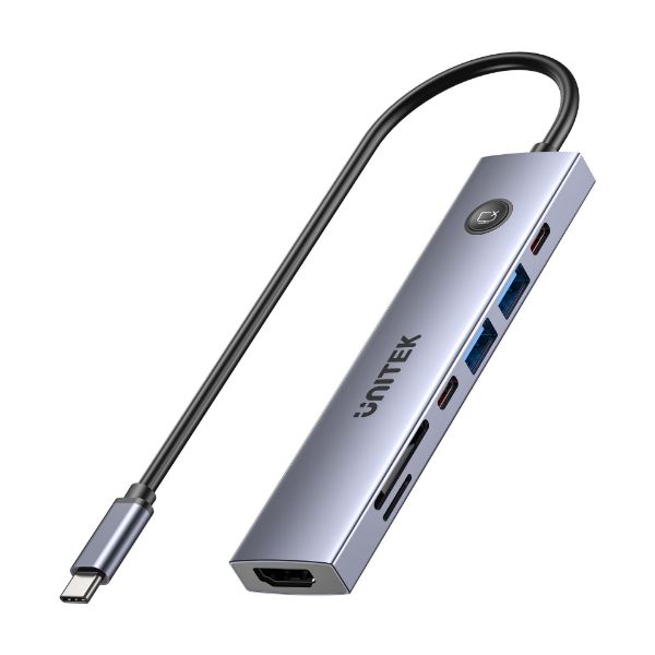 UNITEK H1124AGY - uHUB S7 Pro 7-in-1 5Gbps USB-C Hub with Screen On/Off button 4K@60Hz, PD 100W, and SD/micro