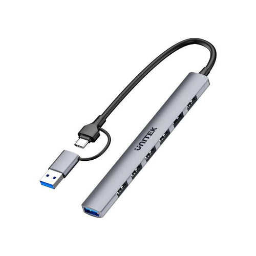 H1209A - UNITEK H1209A - 7-in-1 USB Multi-port Super Slim Hub USB-C & A Connectors. Includes 6x USB-A 480Mbps