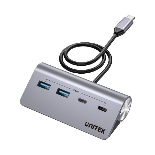 UNITEK H1337A - 4-in-1 Multi-Port Hub w/ USB-C Connector. 2x USB-C 2x USB-A Ports. Supports 5Gbps