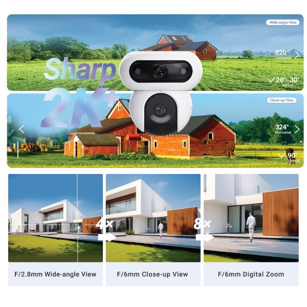 EZVIZ H90-4MP - H90 4MP (2K+) Outdoor Dual PT WiFi Wired Camera (4MP+4MP). Dual Rotations