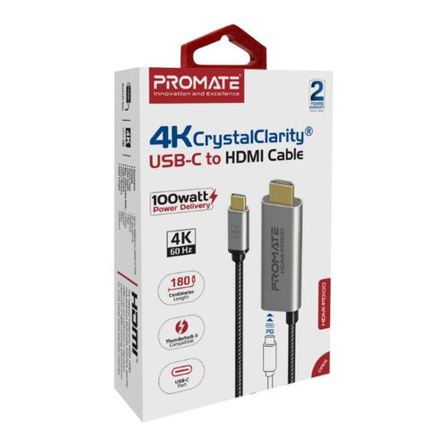 HDMI-PD100 - PROMATE HDMI-PD100 - 1.8m 4K USB-C to HDMI Cable w/ Gold Plated Connectors. Supports Max Res up to 4K@60Hz