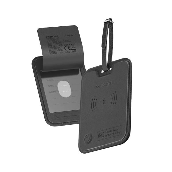 PROMATE HUSHTAG - Anti-Loss Slim Leather Luggage Tag with Smart Trackin Wireless Rechargeable Battery