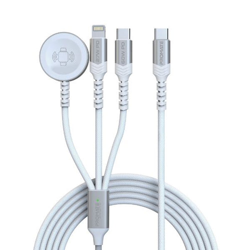 ICHARGE-TRIO-WHT - PROMATE ICHARGE-TRIO-WHT - 1.5M 5in1 Multi-Connector Charging Cable w/ Both USB-C & Lightning Connectors