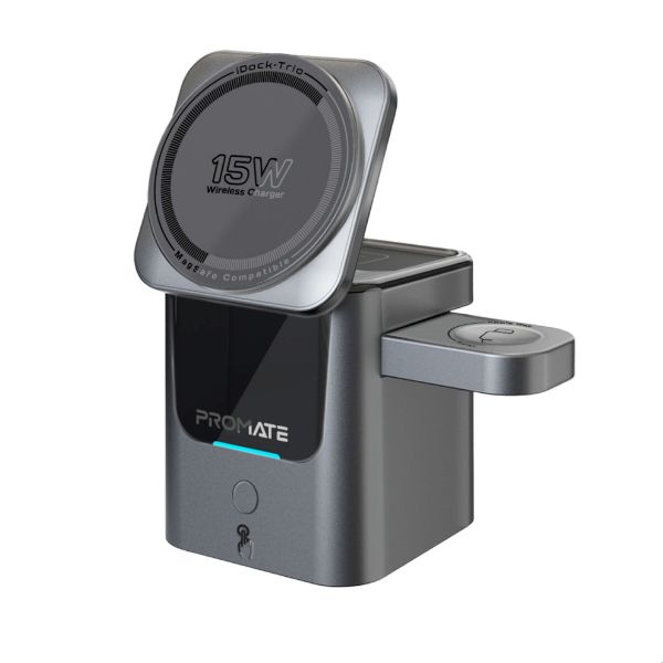 IDOCK-TRIO - PROMATE IDOCK-TRIO - 3-in-1 Ultra-Compact Auto-Fold 15W MagSafe Compatible Wireless Charging Station