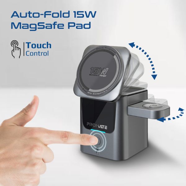IDOCK-TRIO - PROMATE IDOCK-TRIO - 3-in-1 Ultra-Compact Auto-Fold 15W MagSafe Compatible Wireless Charging Station