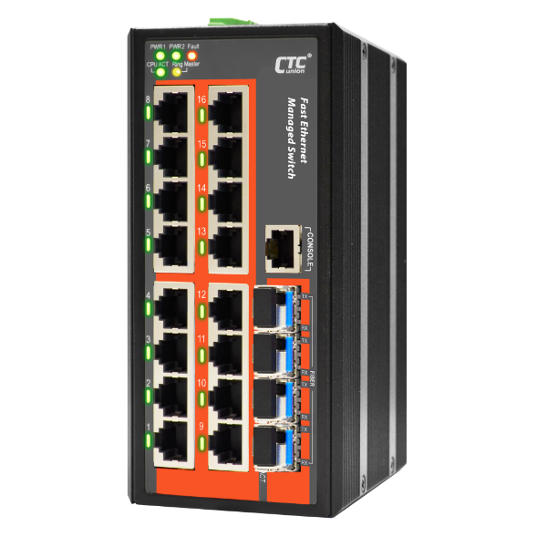 CTCUNION IFS-1604GSM - 16 Port Fast Ethernet Managed Switch.-10 60C. 16x 10/100Base-T(X) + 4x 1000