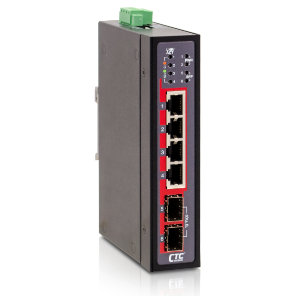 CTCUNION IFS-402CGS - 4 Port Fast Ethernet Unmanaged Switch. -10 60 C. 4x 10/100 BaseTX UTP w/ 2x 1000Base-X