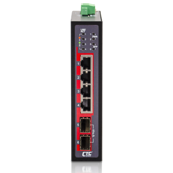 CTCUNION IFS-402CGS - 4 Port Fast Ethernet Unmanaged Switch. -10 60 C. 4x 10/100 BaseTX UTP w/ 2x 1000Base-X