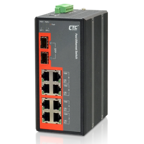 CTCUNION IFS-802GS - 8 Port Fast Ethernet Unmanaged Switch. -10 60 C. 8x 10/100 BaseTX UTP w/ 2x 1000Base-X