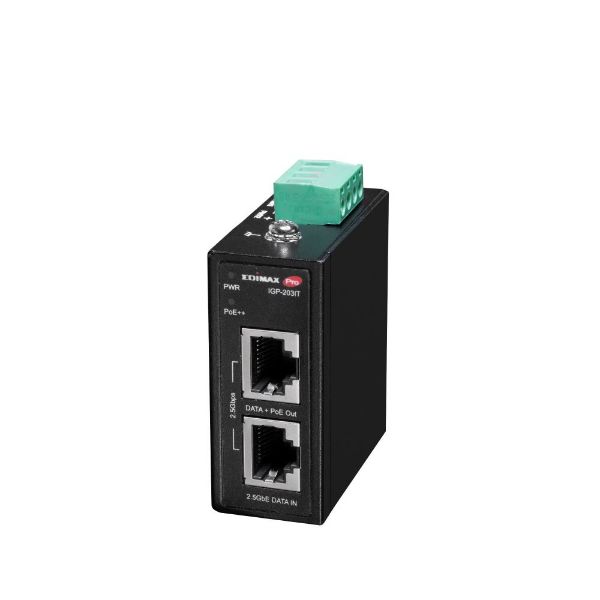 IGP-203IT - EDIMAX Industrial 2.5 Gigabit PoE++ 90W Power Injector. Supports IEEE 802.3at, IEEE 802.3at & IEEE 802.3bt, Provides Power & Data, DIN-rail or Wall-mount, IP50 Ingress Protection.