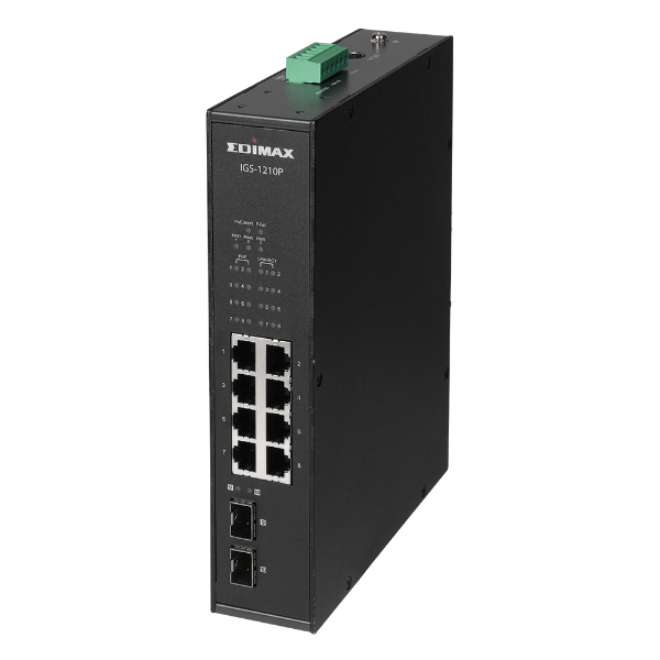 EDIMAX IGS-1210PV2 - Industrial 10-Port Gigabit PoE+ DIN Rail Switch