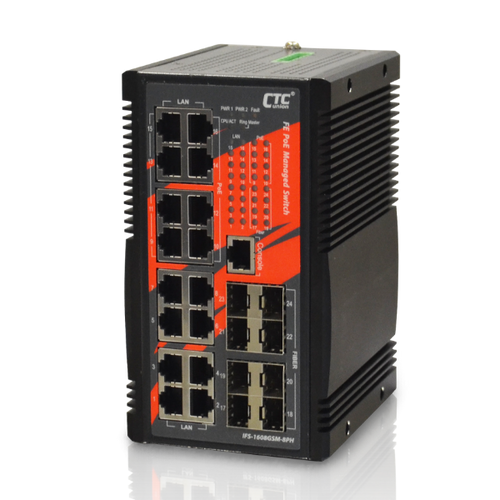 IGS-1608SM-8PH - CTCUNION IGS-1608SM-8PH - 16 Port Gigabit Managed PoE+ Switch. 8x Gbe SFP 8x PoE+ (Max 240W). Operating Temp
