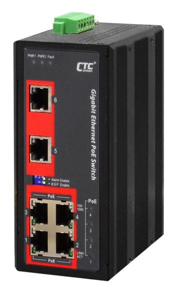 CTCUNION IGS-600-4PHE24 - 6 Port Gigabit Unmanaged PoE Switch. -40C +75C. 6x 10/100/1000Base-T (X).