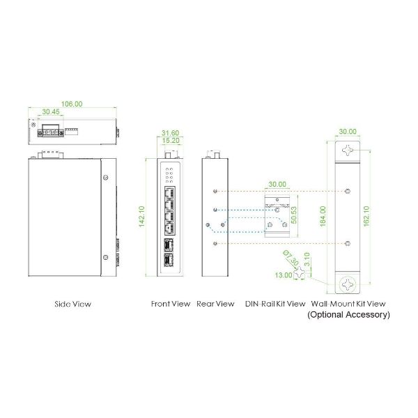 CTCUNION IGS402CS - 4 Port Gigabit Unmanaged Compact Switch. -10C +60C. 4x 10/100/1000Base-T plus 2x