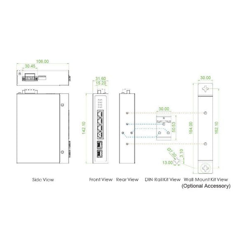 IGS402CS - CTCUNION IGS402CS - 4 Port Gigabit Unmanaged Compact Switch. -10C +60C. 4x 10/100/1000Base-T plus 2x