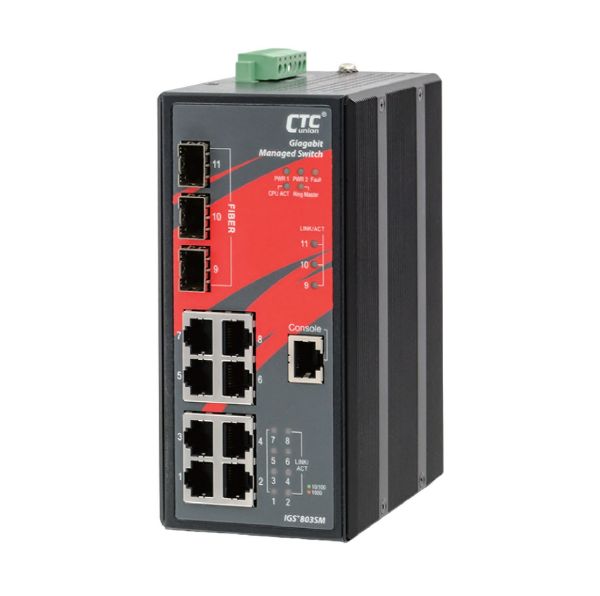 CTCUNION IGS803SM - 8 Port Gigabit Managed Switch. -10C 60C. 8x 10/100/1000Base-T(X)