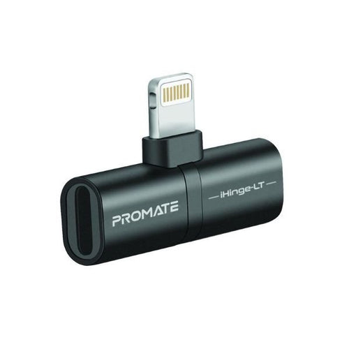 PROMATE IHINGE-LT-BLK - 2-in-1 Audio & Charging Adaptor Lightning Connector. 2A Pass Through Charging.
