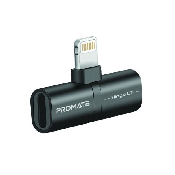 PROMATE IHINGE-LT-BLK - 2-in-1 Audio & Charging Adaptor Lightning Connector. 2A Pass Through Charging.