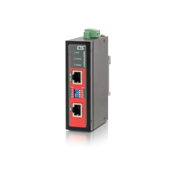 CTCUNION INJ-IG01-PHE - 1 Port Gigabit 48V DC PoE Injector. -40C 75C. PoE+ power budget 48V DC/60W. Power