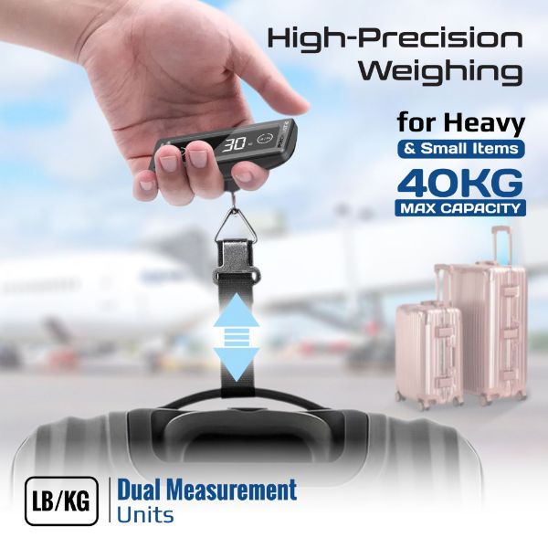 PROMATE INSTASCALE - Portable High-Accuracy Digital Luggage Scale with Touch Scree LCD. 40KGs Max Capacity