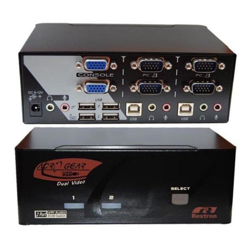 KADG122 - REXTRON KADG122 - Dual View 2 Port VGA/USB KVM Switch w/ Audio