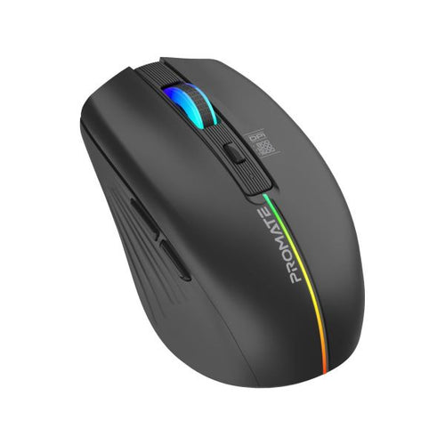 KITT-BLK - PROMATE KITT-BLK - Ergonomic Wireless Optical Mouse w/ LED Rainbow Lights & 500mAh Rechargable Battery