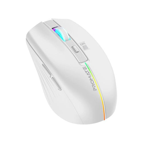 KITT-WHT - PROMATE KITT-WHT - Ergonomic Wireless Optical Mouse w/ LED Rainbow Lights & 500mAh Rechargable Battery