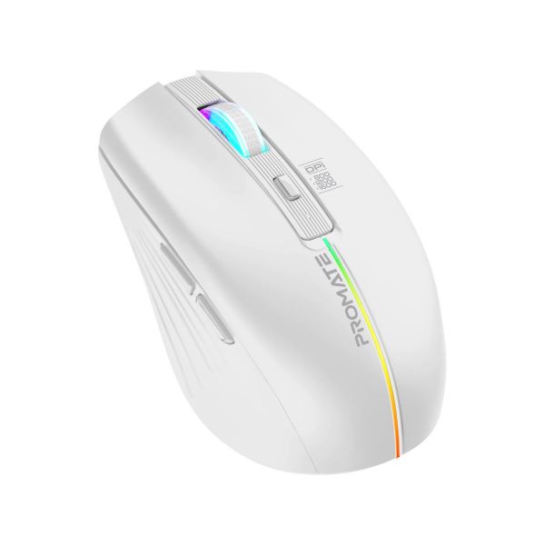 PROMATE KITT-WHT - Ergonomic Wireless Optical Mouse w/ LED Rainbow Lights & 500mAh Rechargable Battery