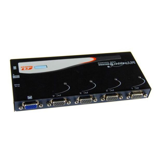 REXTRON KUMH4 - 4 Port USB KVM Switch. 1x USB k/b/USB Mouse/Video w/ 4x PCs. USB / VGA leads