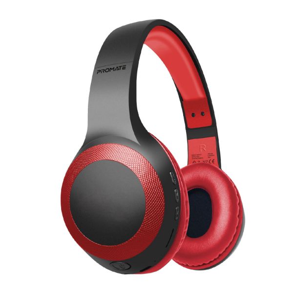 PROMATE LABOCA-RED - Deep Base Bluetooth V5.0 Wireless Over-ear Headphones. Up to 5 Hours Playback
