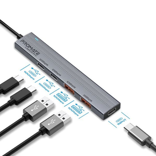 LITEHUB-PRO - PROMATE LITEHUB-PRO - 4-in-1 USB Multi-Port Ultra Compact Hub USB-C Connector. 2x USB-A 10Gbps Ports & 2x