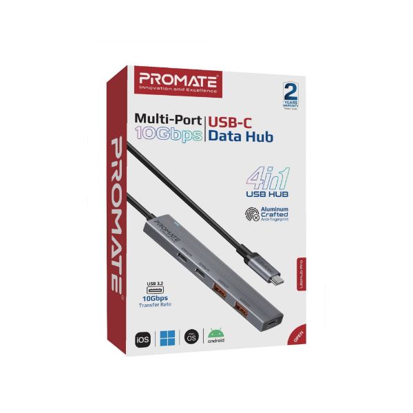 PROMATE LITEHUB-PRO - 4-in-1 USB Multi-Port Ultra Compact Hub USB-C Connector. 2x USB-A 10Gbps Ports & 2x