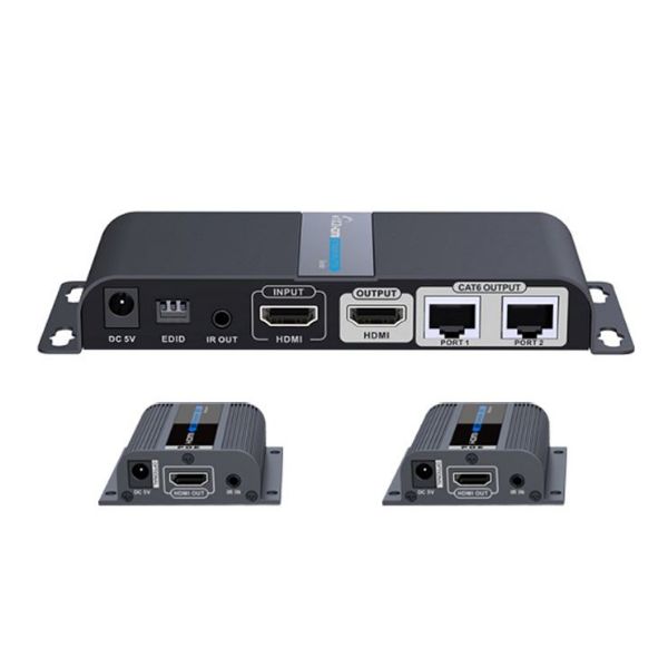LENKENG LKV712PRO - 1-In-2-Out 1080P HDMI Extender. 1x HDMI 2x RJ45 out Compatible CAT6/6a/7 Cables