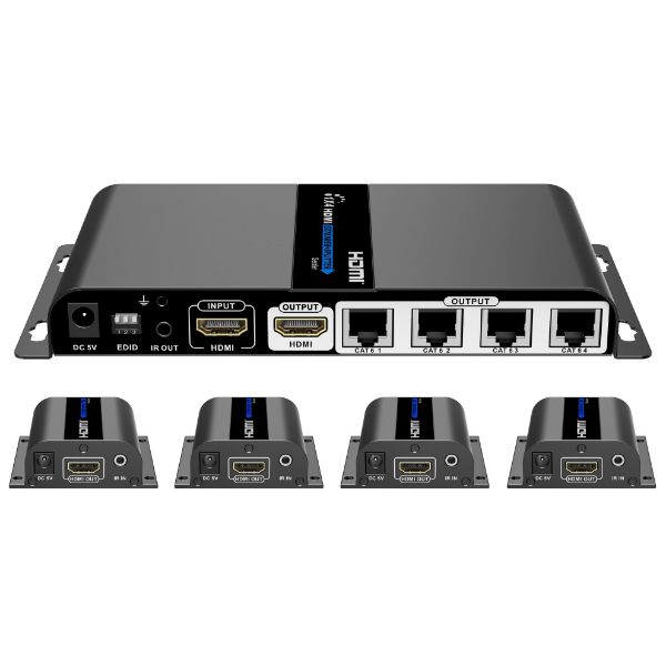 LENKENG LKV714PRO - 1-In-4-Out 1080P HDMI Extender 1x HDMI 1x HDMI out 4x RJ45 out. Comp w/ CAT6/6a/7