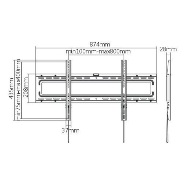 BRATECK LP46-48F - 37''-80'' Fixed Wall Mount TV Bracket Max load: 50Kgs VESA support up to 800x400.