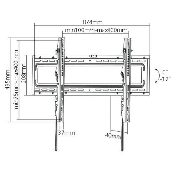 BRATECK LP46-48T - 37-80'' Tilt TV wall mount bracket Max Load: 50Kgs VESA support up to: 800x400.