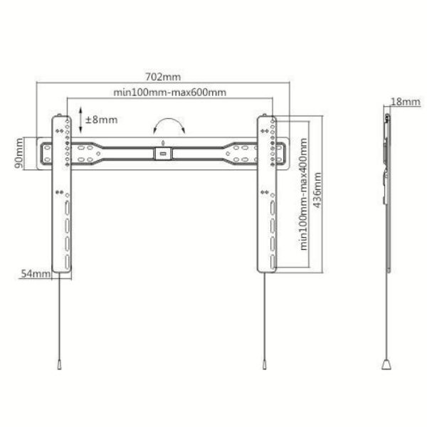 LP57-46F - BRATECK LP57-46F - 37''-70'' Ultra-Slim wall bracket Max load: 35kg VESA support up to: 600x400.