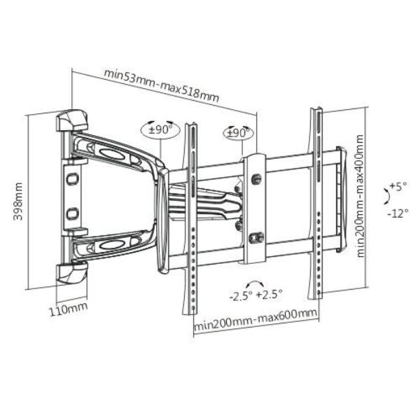 LPA31-463 - BRATECK LPA31-463 - 37''-70'' Full Motion Bracket Extend Tilt & Swivel VESA Support up to: 600x400