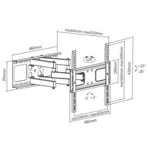 BRATECK LPA36-446 - 32''-55'' Full motion bracket Max load: 50Kgs VESA support