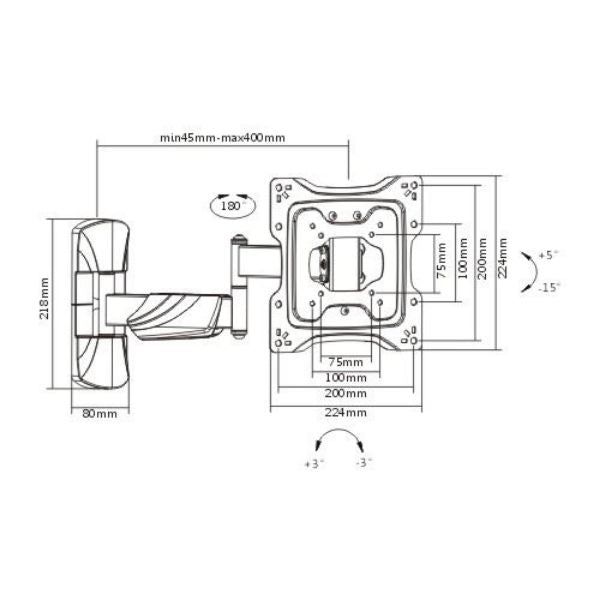 BRATECK LPA50-222 - 23''-43'' Full Motion TV Wall Bracket Tilt & Swivel VESA Support